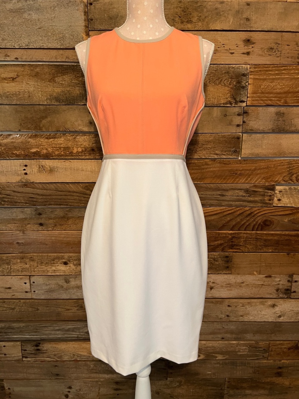 Calvin Klein Peach and White Colorblock Midi Dress